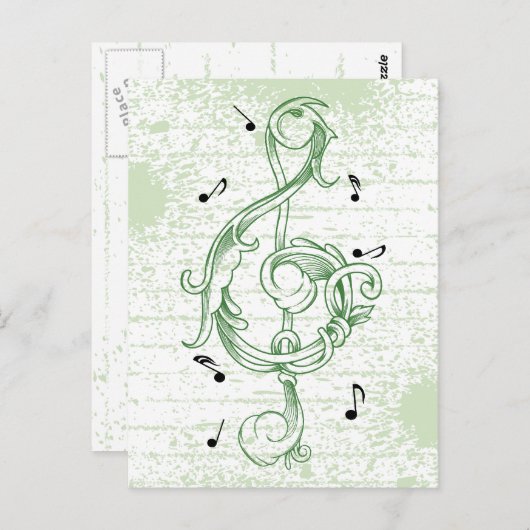 Treble clewwerk green scrollwork sol note key briefkaart (Voorkant / Achterkant)