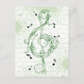 Treble clewwerk green scrollwork sol note key briefkaart (Voorkant)
