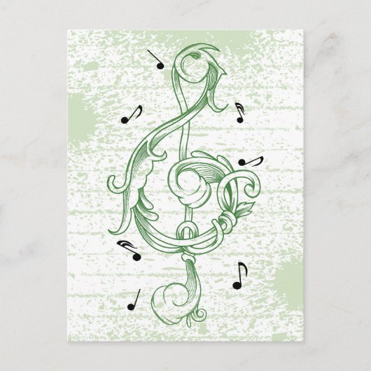 Treble clewwerk green scrollwork sol note key briefkaart (Voorkant)