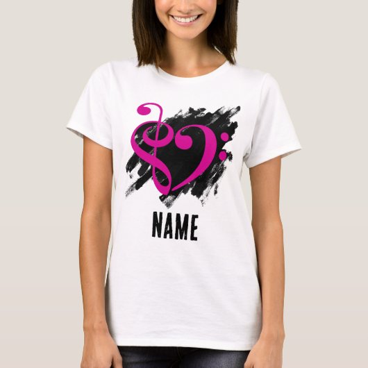 Treble en Bass Clef Hart Fuchsia T-shirt (Voorkant)