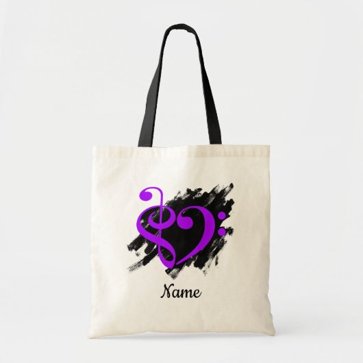 Treble en Bass Clef Hart Paarse Tote Bag (Voorkant)