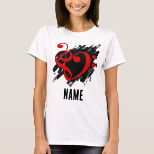 Treble en Bass Clef Hart Rood  T-shirt