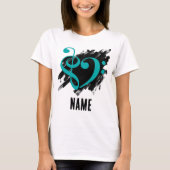 Treble en Bass Clef Hart Turquoise T-shirt (Voorkant)