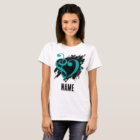 Treble en Bass Clef Hart Turquoise T-shirt (Voorkant volledig)