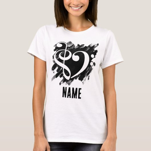 Treble en Bass Clef Hart Wit T-shirt (Voorkant)