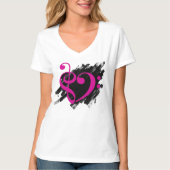 Treble en Bass Clef Musical Heart Fuchsia T-shirt (Voorkant)