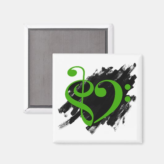 Treble en Bass Clef Musical Heart Green Magneet (Voorkant / Achterkant)