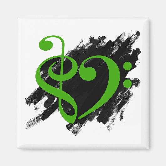Treble en Bass Clef Musical Heart Green Magneet (Voorkant)