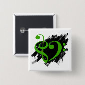 Treble en Bass Clef Musical Heart Green Vierkante Button 5,1 Cm (Voorkant /achterkant)