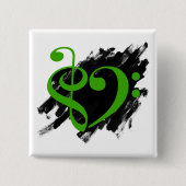Treble en Bass Clef Musical Heart Green Vierkante Button 5,1 Cm (Voorkant)