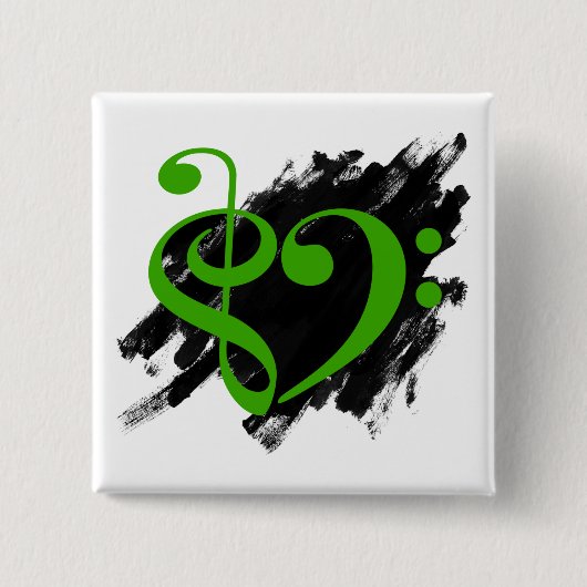 Treble en Bass Clef Musical Heart Green Vierkante Button 5,1 Cm (Voorkant)