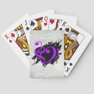 Treble en Bass Clef Musical Heart Paarse Pokerkaarten