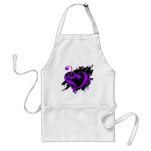 Treble en Bass Clef Musical Heart Paarse Standaard Schort