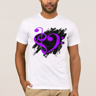 Treble en Bass Clef Musical Heart Paarse T-shirt