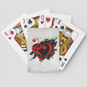 Treble en Bass Clef Musical Heart Red Pokerkaarten