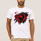 Treble en Bass Clef Musical Heart Red T-shirt (Voorkant)