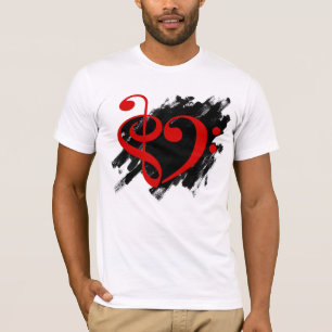 Treble en Bass Clef Musical Heart Red T-shirt