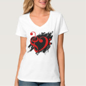 Treble en Bass Clef Musical Heart Red T-shirt (Voorkant)