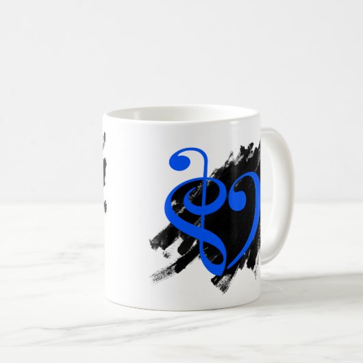 Treble en Bass Clef Musical Heart Royal Blue Koffiemok (Voorkant rechts)