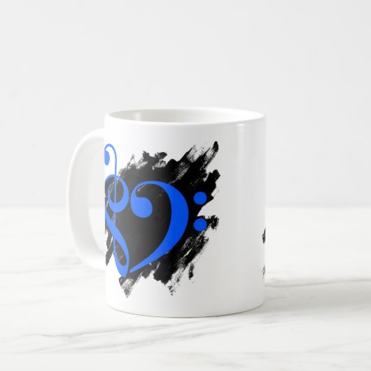 Treble en Bass Clef Musical Heart Royal Blue Koffiemok (Voorkant links)
