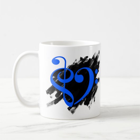 Treble en Bass Clef Musical Heart Royal Blue Koffiemok (Links)