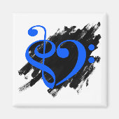 Treble en Bass Clef Musical Heart Royal Blue Magneet (Voorkant)