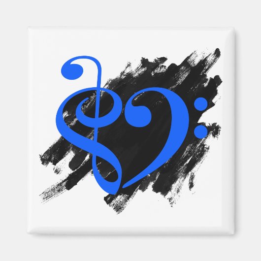 Treble en Bass Clef Musical Heart Royal Blue Magneet (Voorkant)