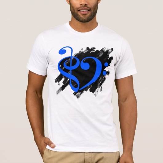 Treble en Bass Clef Musical Heart Royal Blue T-shirt (Voorkant)