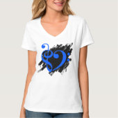 Treble en Bass Clef Musical Heart Royal Blue T-shirt (Voorkant)