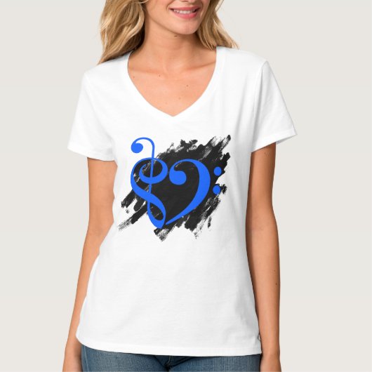 Treble en Bass Clef Musical Heart Royal Blue T-shirt (Voorkant)