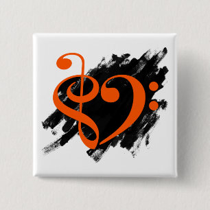 Treble en Bass Clef Musical Heart Sinaasappel Vierkante Button 5,1 Cm