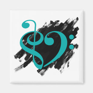 Treble en Bass Clef Musical Heart Turquoise Magneet