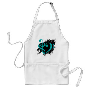 Treble en Bass Clef Musical Heart Turquoise Standaard Schort