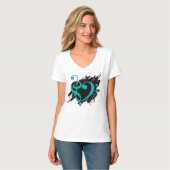 Treble en Bass Clef Musical Heart Turquoise T-shirt (Voorkant volledig)