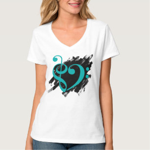 Treble en Bass Clef Musical Heart Turquoise T-shirt