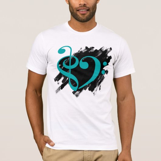 Treble en Bass Clef Musical Heart Turquoise T-shirt (Voorkant)