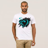 Treble en Bass Clef Musical Heart Turquoise T-shirt (Voorkant volledig)