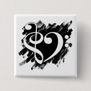 Treble en Bass Clef Musical Heart White Vierkante Button 5,1 Cm
