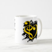 Treble en Bass Clef Musical Heart Yellow Koffiemok (Voorkant rechts)