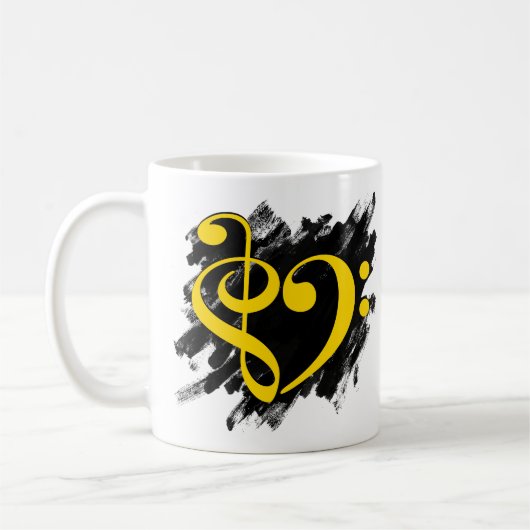 Treble en Bass Clef Musical Heart Yellow Koffiemok (Links)