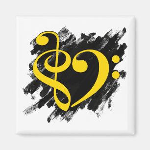 Treble en Bass Clef Musical Heart Yellow Magneet