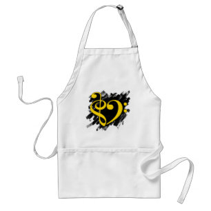 Treble en Bass Clef Musical Heart Yellow Standaard Schort