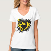 Treble en Bass Clef Musical Heart Yellow T-shirt (Voorkant)