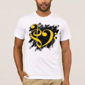 Treble en Bass Clef Musical Heart Yellow T-shirt (Voorkant)