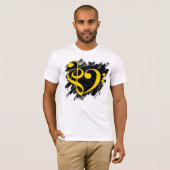Treble en Bass Clef Musical Heart Yellow T-shirt (Voorkant volledig)
