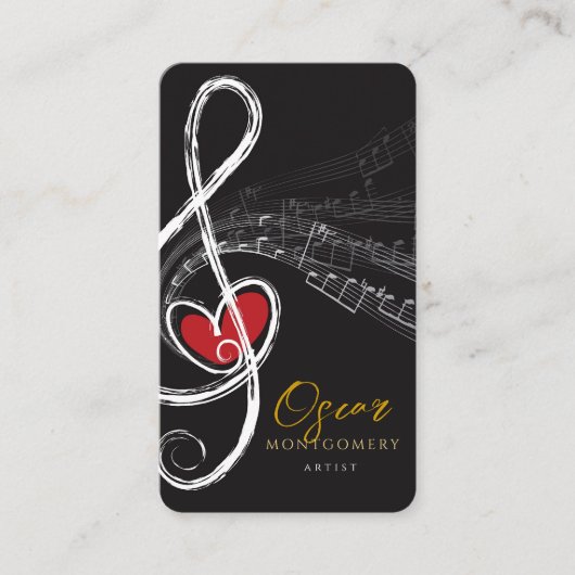 Treble Liefde Hart Muziek Muzieknoten Symfonie Visitekaartje (Voorkant)