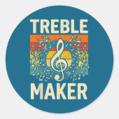 Treble Maker Retro Music Notes Pun For Band Choir  Ronde Sticker (Voorkant)