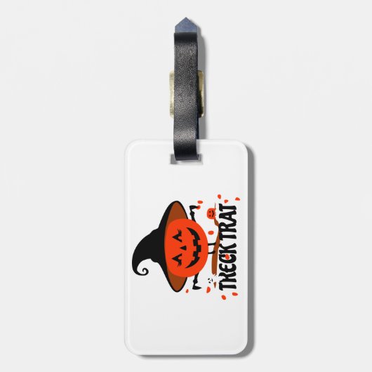 Treck Trat pompoen lachend Bagagelabel (Achterkant verticaal)