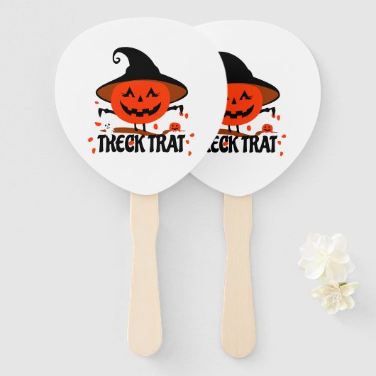 Treck Trat pompoen lachend Handwaaier (Voorkant en achterkant)