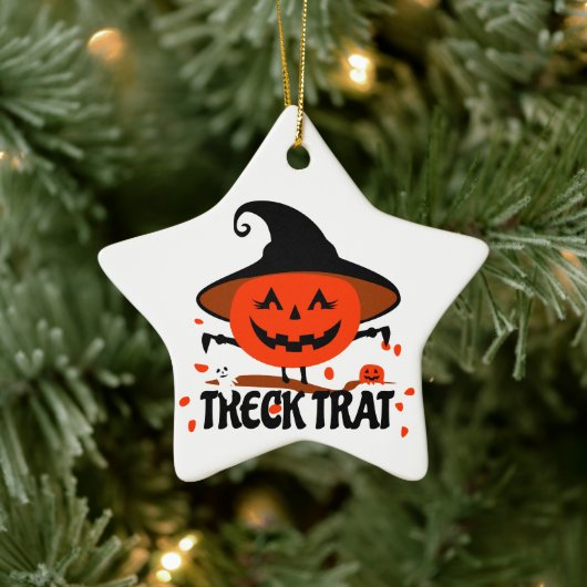 Treck Trat pompoen lachend Keramisch Ornament (Boom)